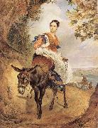 Portrait of countess olga fersen riding a donkey